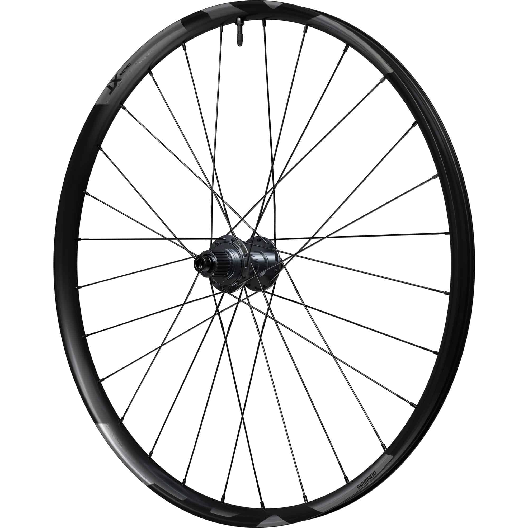 Shimano Deore XT M8200 29er rear wheel with 12-speed 12x148mm center lock disc for mountain biking.
