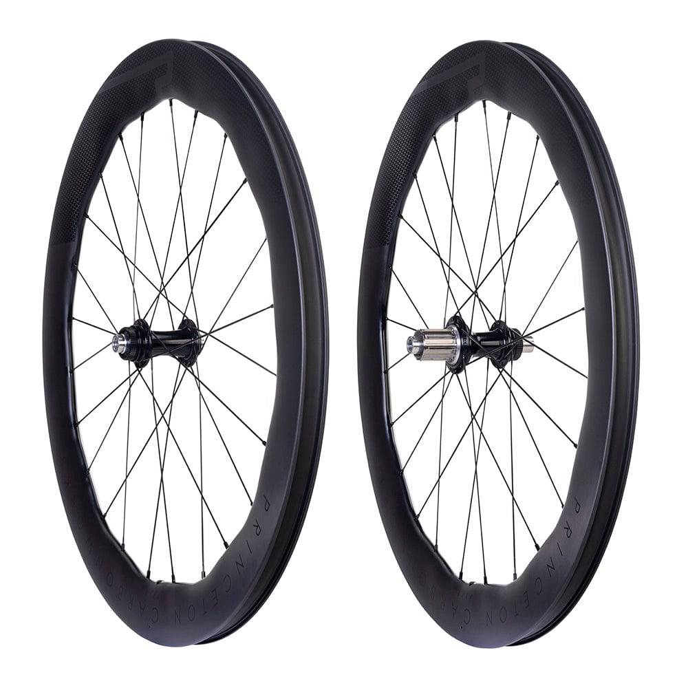 Princeton CarbonWorks Wake 6560 Evo road bike disc wheelset with aerodynamic design and tubeless-ready rims for high-performance cycling.