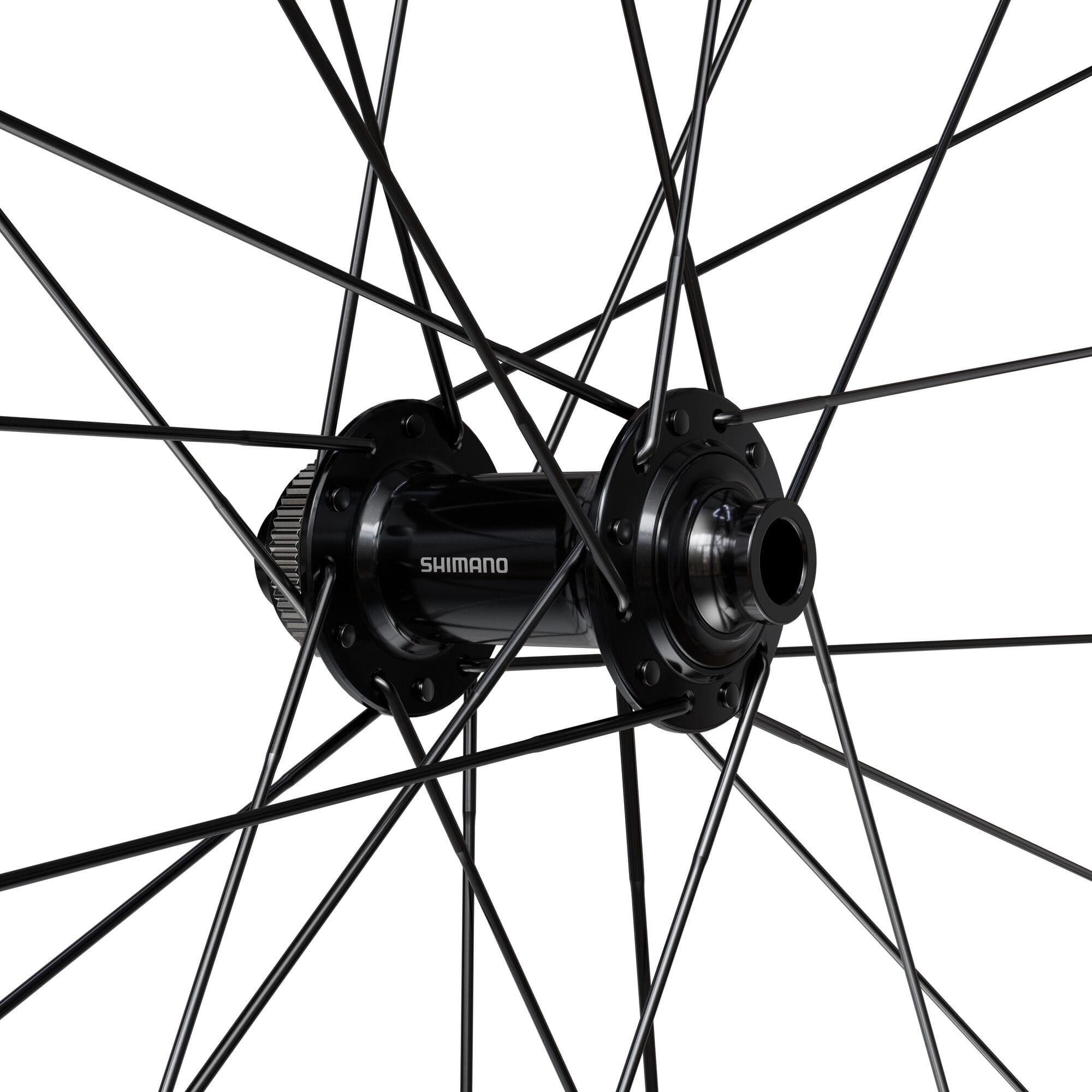 Shimano GRX WH-RX180 700C front tubeless-ready disc clincher wheel with 12x100mm axle, black alloy bike component.