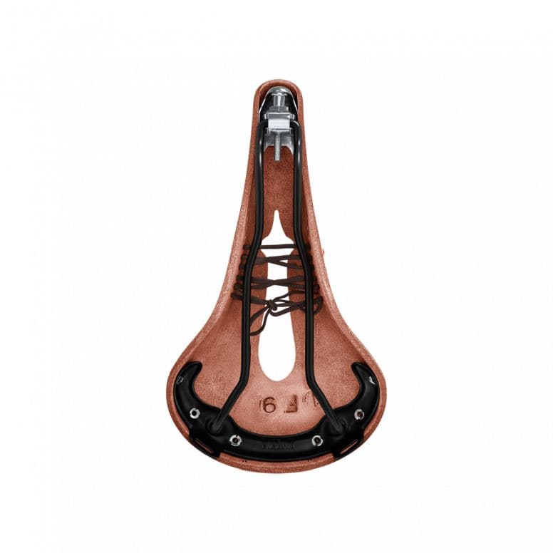 Brooks B17 Narrow carved bike saddle with pressure-relieving cut-out, designed for comfortable cycling.