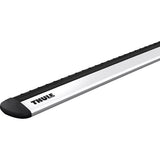 Thule Wing Bar Evo aluminium roof bar with aerodynamic mounts, shown installed on vehicle roof for accessory attachment.