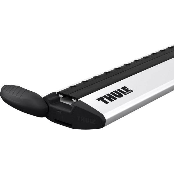 Thule Wing Bar Evo aluminium roof bar with aerodynamic mounts and spares, suitable for vehicle roof rack installation.