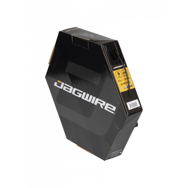 Jagwire 4mm LEX-SL Slick-Lube black shift housing for smooth gear shifting, shown in 50-meter length, component for bike drivetrain.