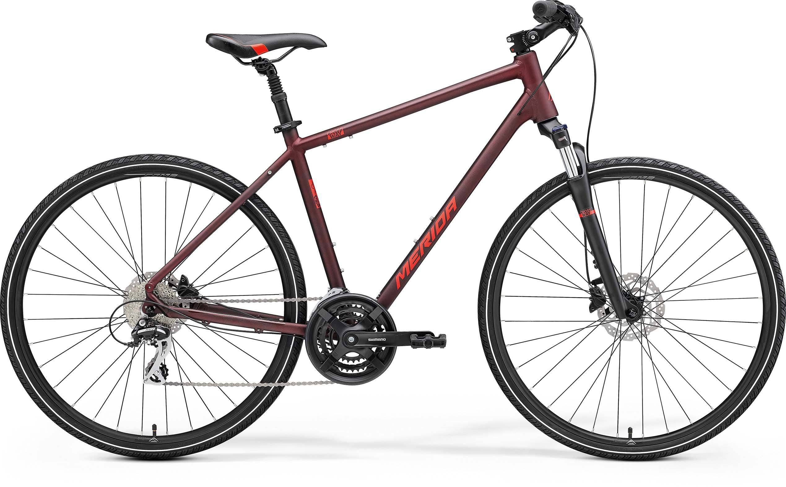 Merida Crossway 20D hybrid bike with Shimano Acera gears and disc brakes, ideal for commuting and urban riding.
