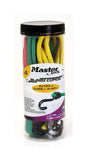 Six Master Lock twin wire bungee cords with plastic storage jar, durable accessories for securing items.