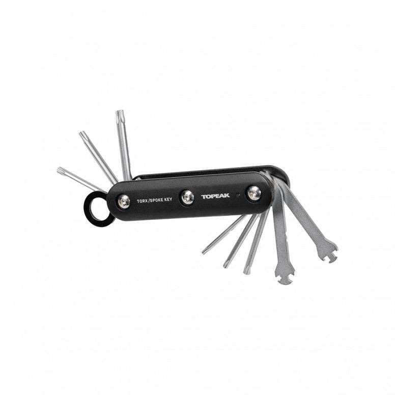 Topeak Fix Station bike tool set with Torx and spoke keys, compact durable workshop tool in black and silver.
