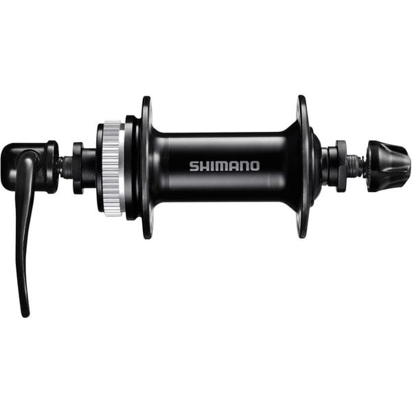 Shimano HB-QC300 front bicycle hub with 32H center lock mount, quick release, 100mm axle, black color, components for wheel building