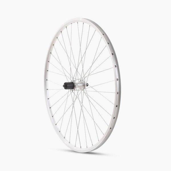 Silver M Part Wheels 700c rear road wheel with Shimano Sora hub and eyeleted rim, suitable for cycling components.