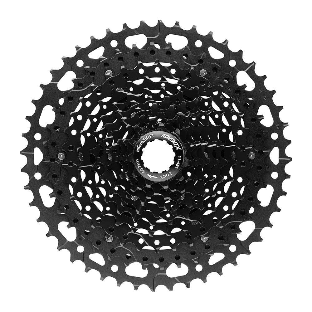MicroSHIFT Advent X G-Series 10-speed cassette with 11-48T sprockets for smooth shifting on bicycle components.