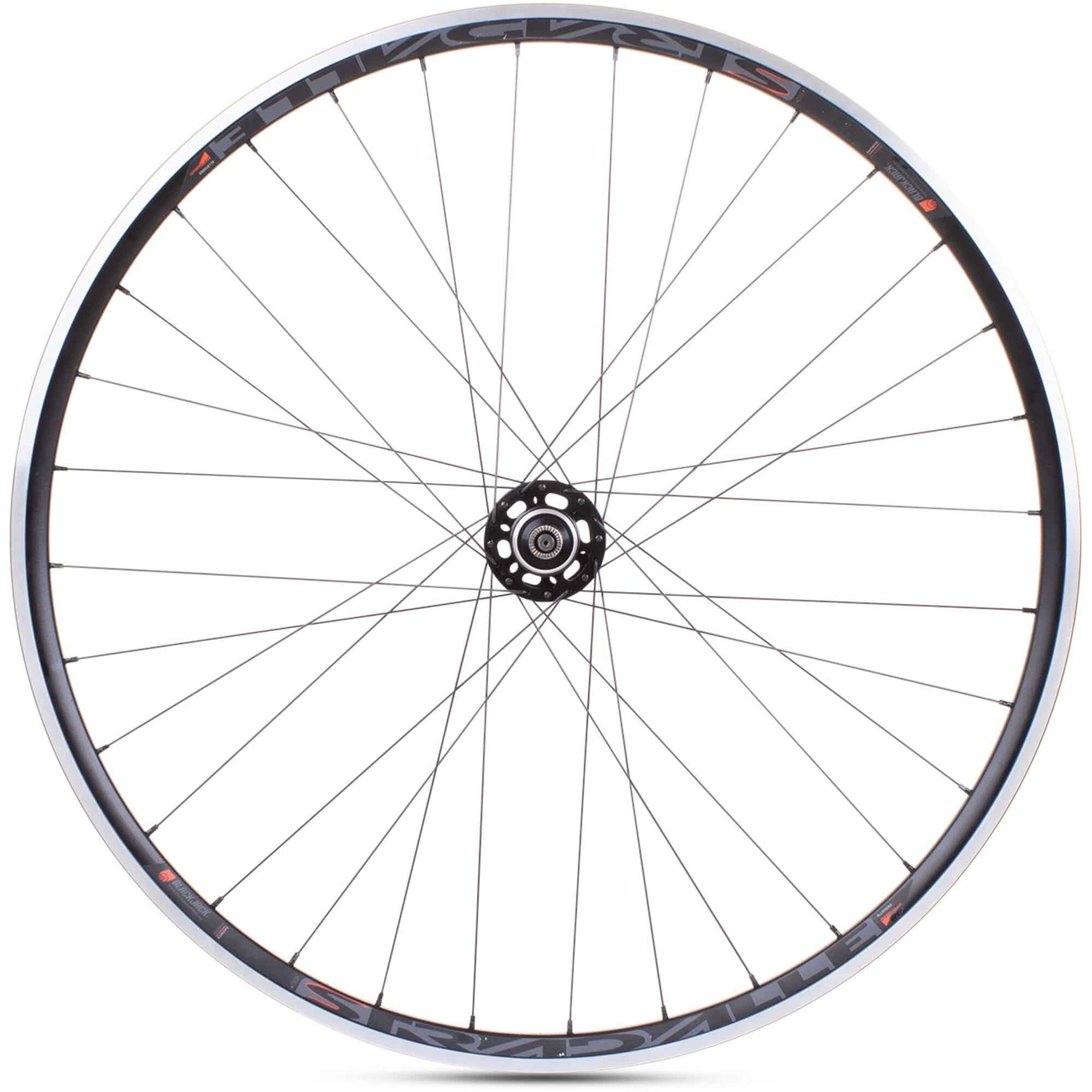 Black M Part Wheels rear track wheel with 700c rim and 16-tooth sprocket, suitable for road and track cycling.