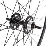 Black M Part Wheels rear track wheel with 700c size and 16-tooth sprocket, designed for road and track cycling components.