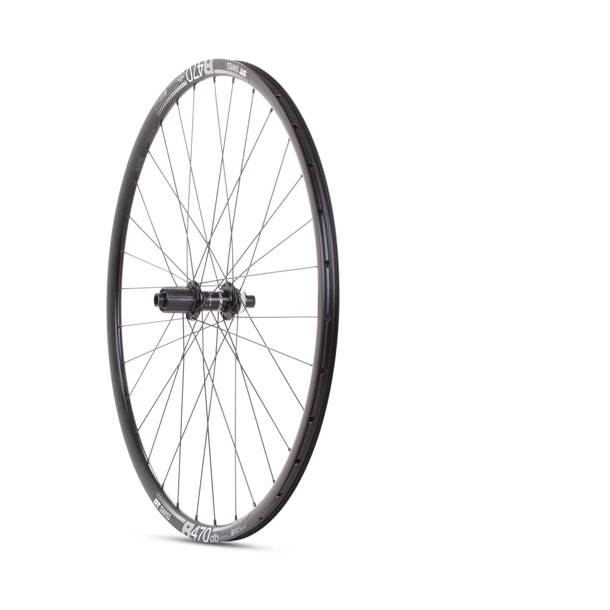 Black M Part Wheels road rear disc wheel with Shimano 105 hub, 142x12mm axle, DT R 470 rim, 700c size, components for cycling