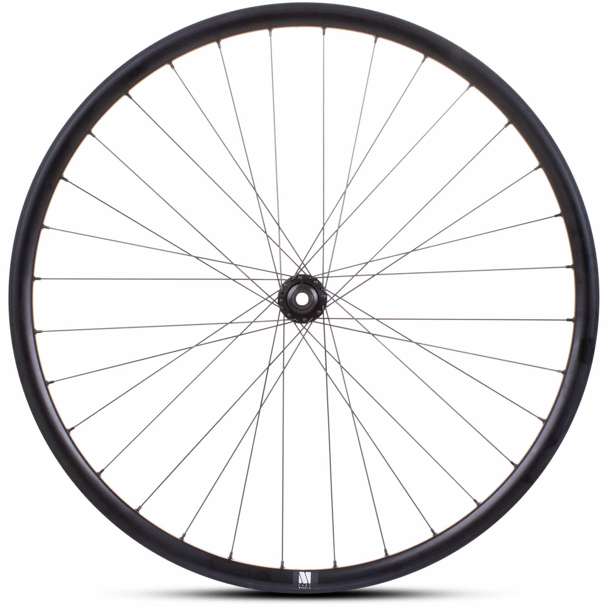 Black M Part Wheels 700c road front wheel with Shimano Tiagra CL hub and Cyclone rim, 12x100mm axle for cycling components.