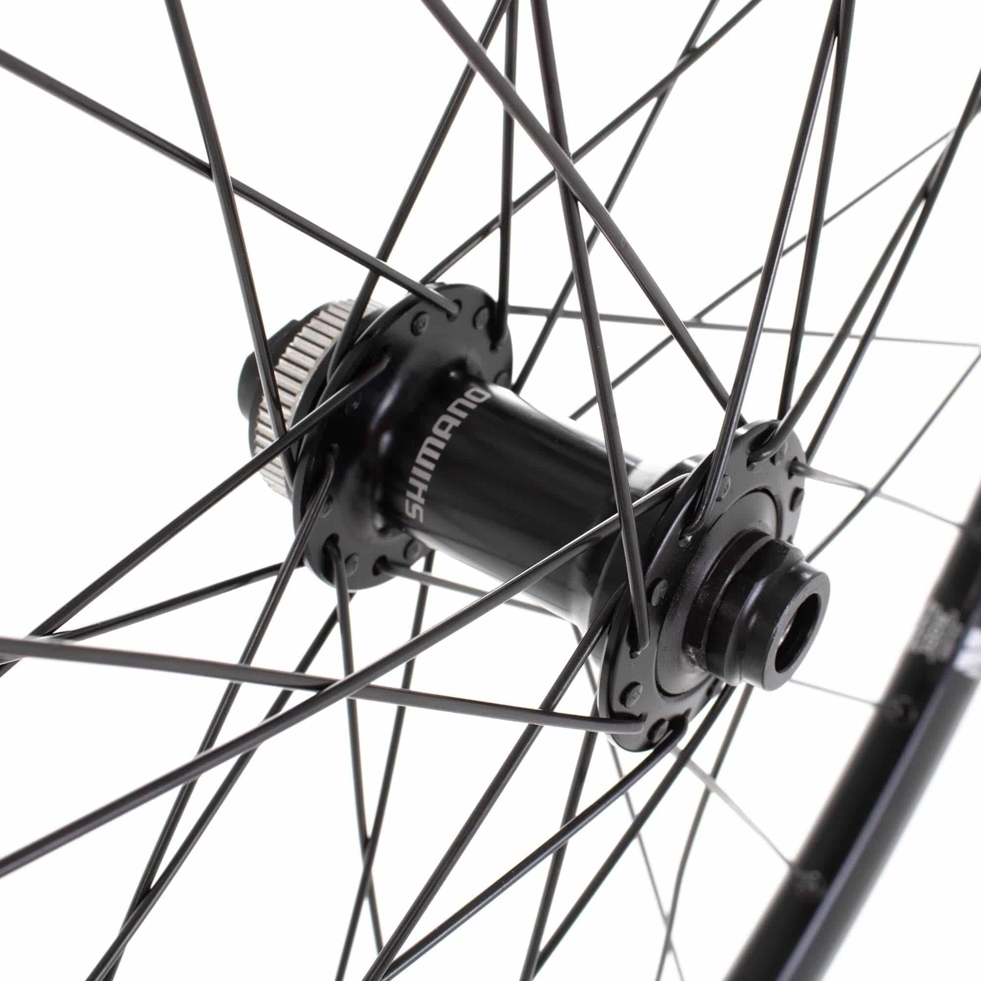 Black M Part Wheels 700c road front wheel with Shimano Tiagra CL hub and Cyclone rim, 12x100mm axle, lightweight cycling component.