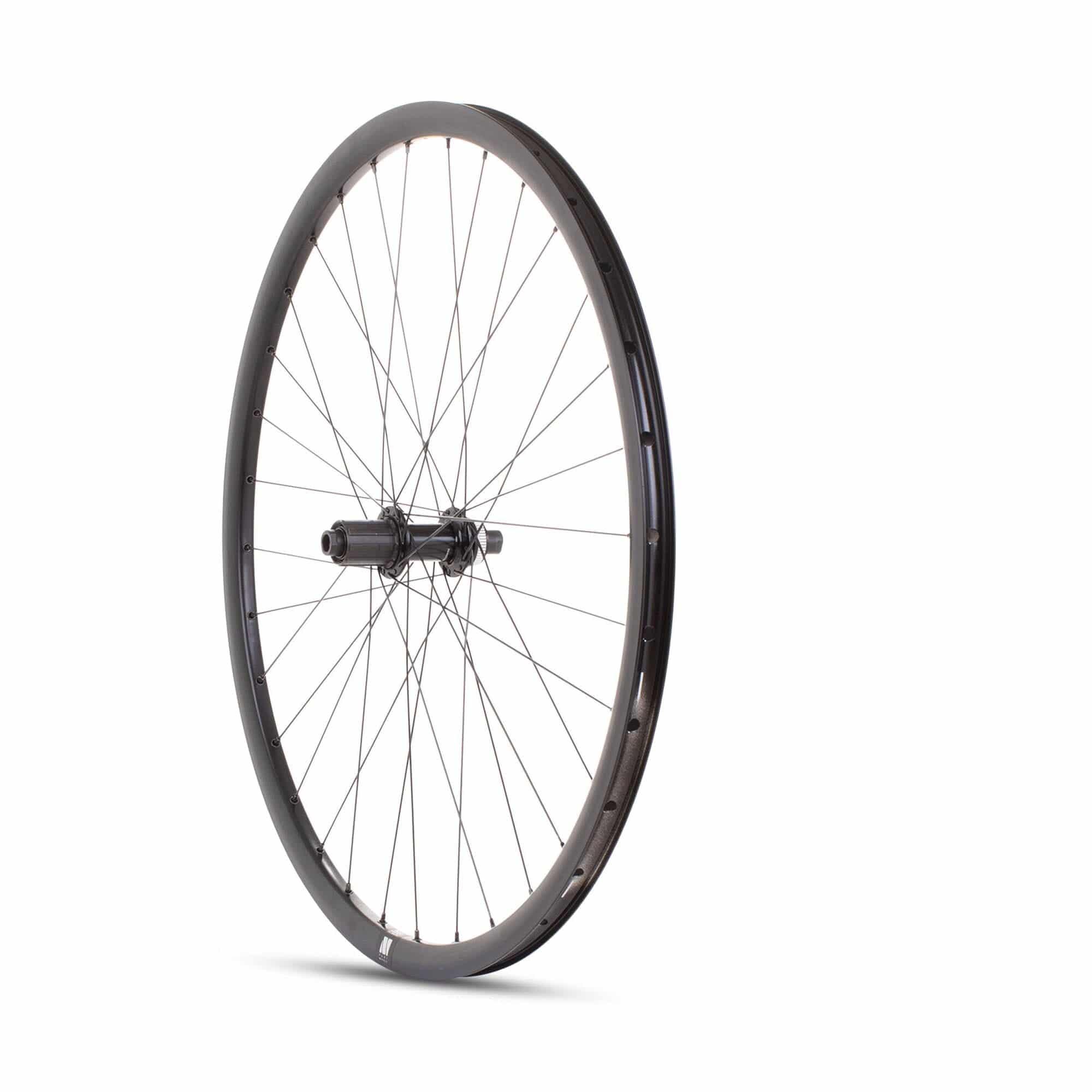 Black M Part Wheels Road rear wheel with Shimano Tiagra CL hub, 700c Cyclone rim, 142x12mm axle, suitable for cycling components.