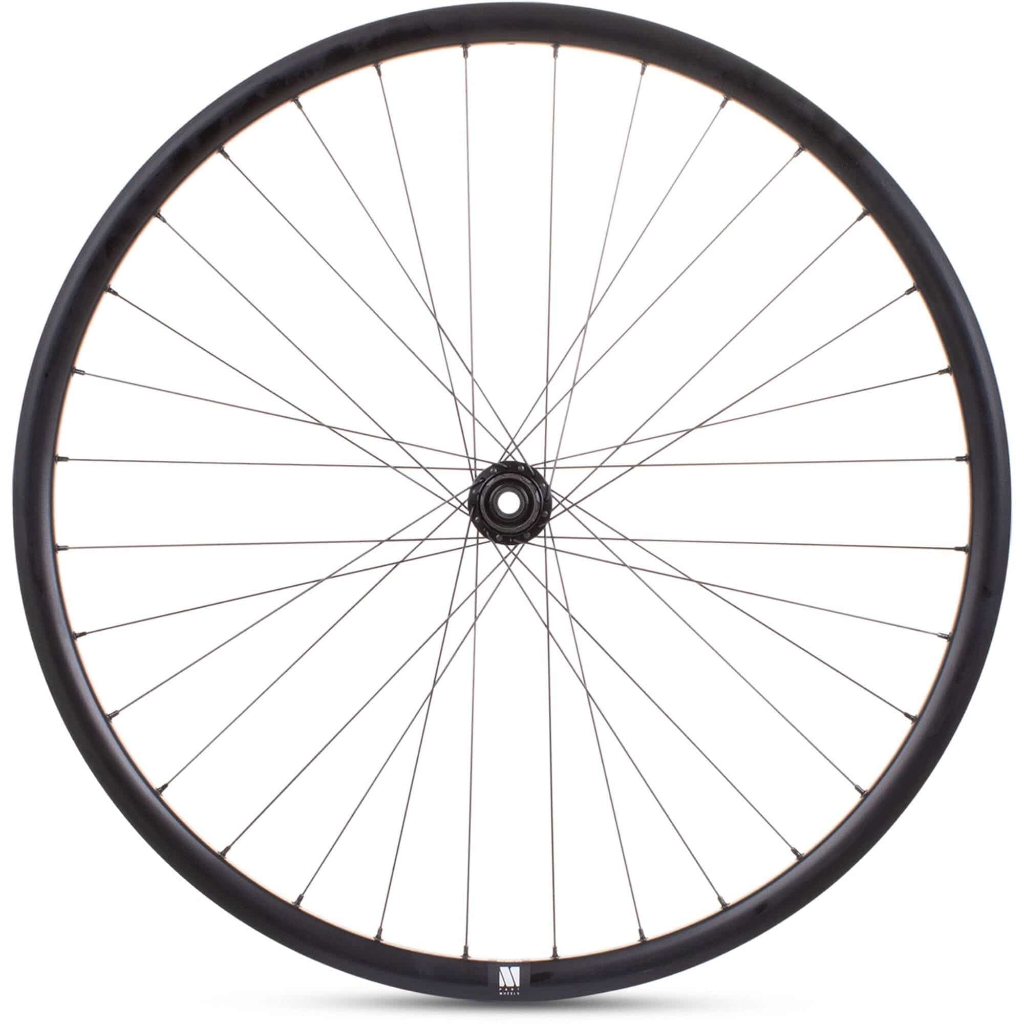 Black M Part Wheels road rear wheel with Shimano Tiagra CL hub, 700c cyclone rim, 142x12mm axle, designed for cycling components.