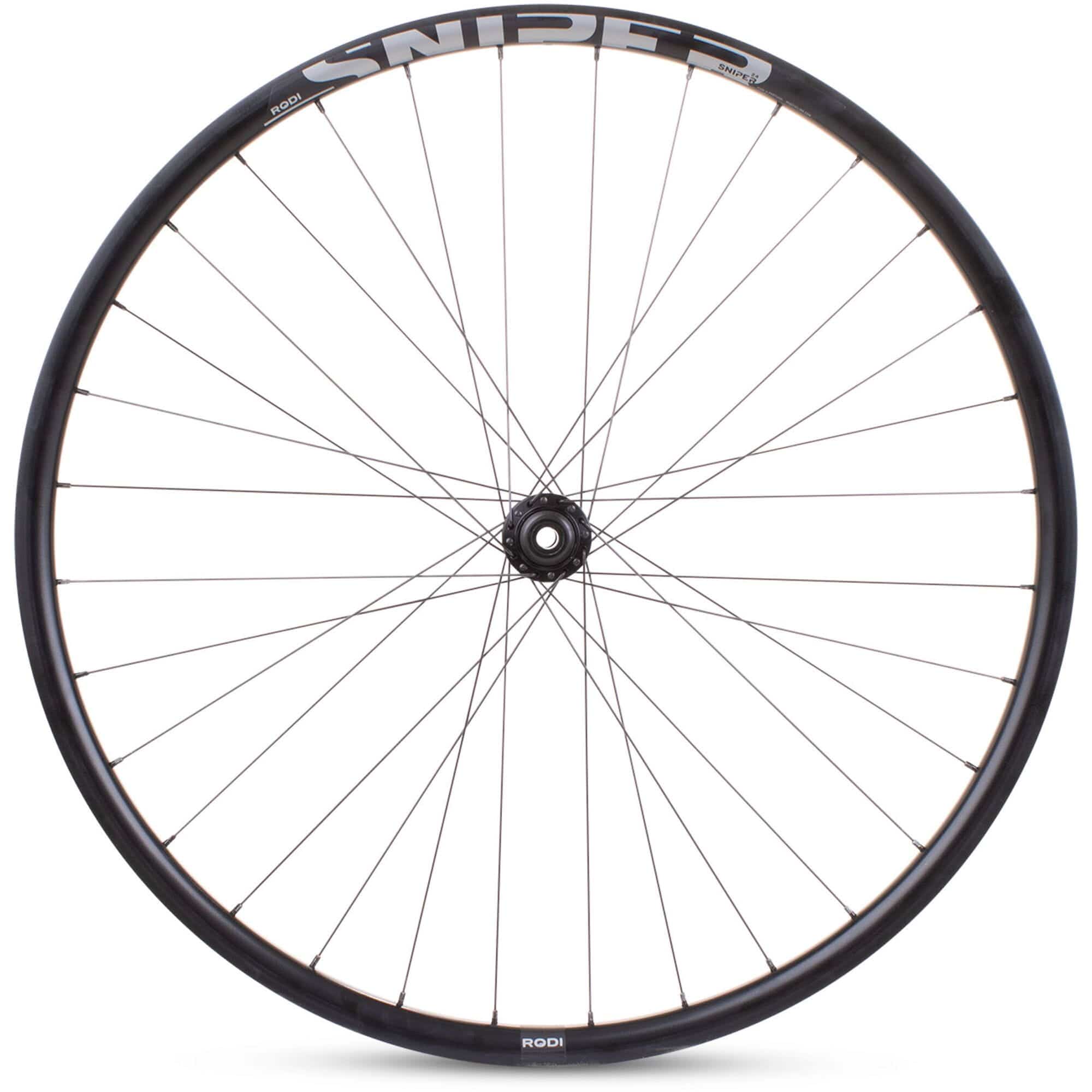 Black M Part Wheels gravel front wheel with 700c size, Shimano TC500 hub, 100x12 TA Sniper rim, suitable for mountain biking.