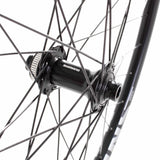 Black M Part Wheels gravel front wheel with 700c size, Shimano TC500 hub, 100x12 TA Sniper rim for cycling components.