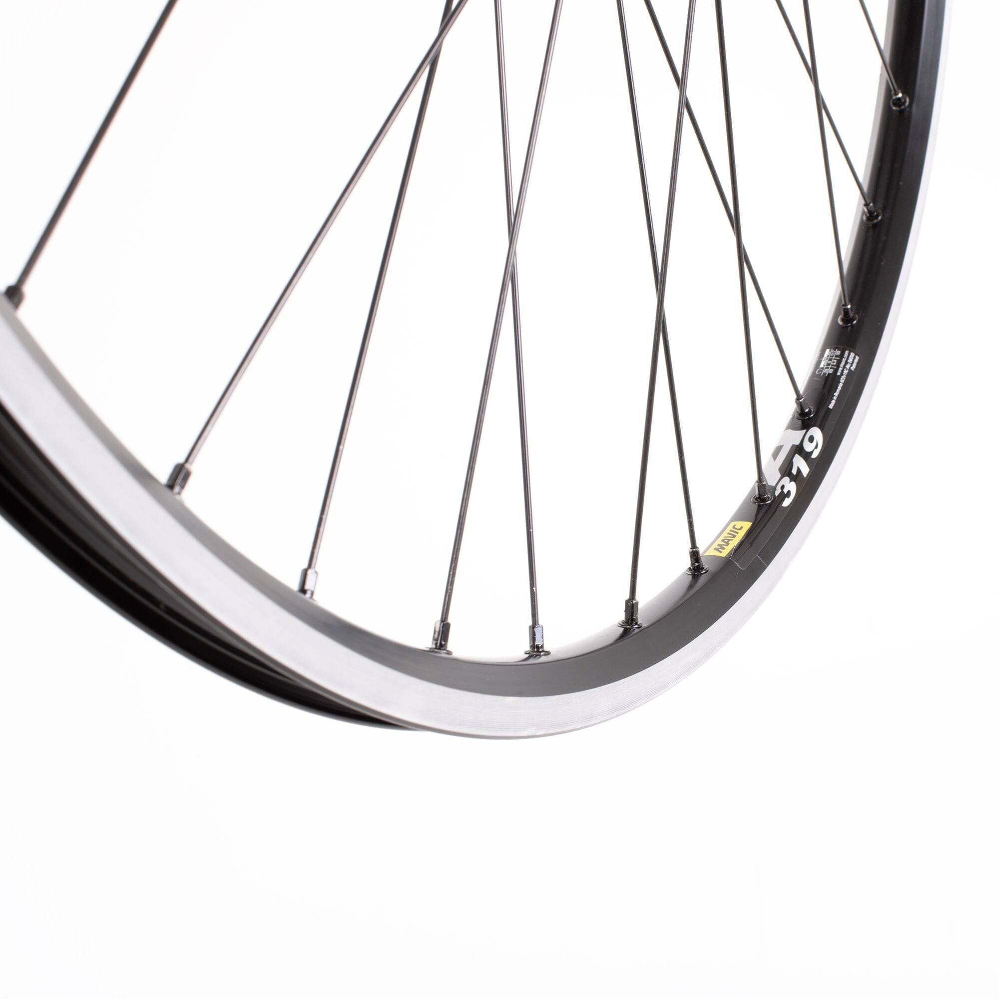 M Part Wheels hybrid/touring rear disc wheel with Shimano QC400 hub and Mavic A319 rim, 700C size, quick-release rear axle.