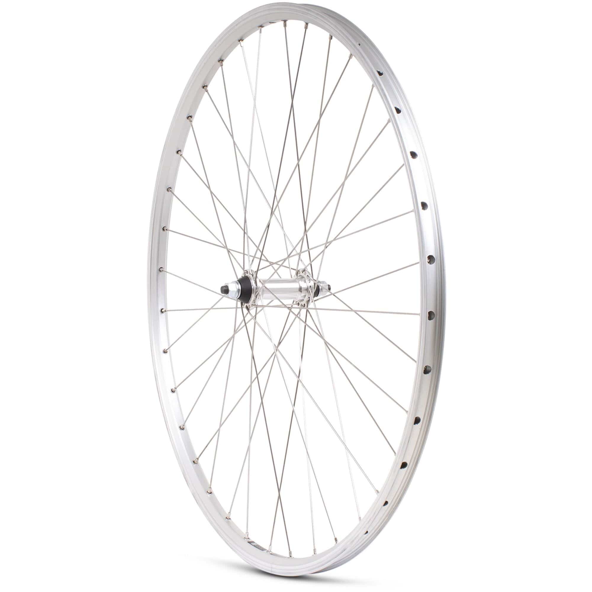 Silver M Part Wheels hybrid front solid axle wheel with 700c rim for rim brake bikes, designed for durable cycling performance.
