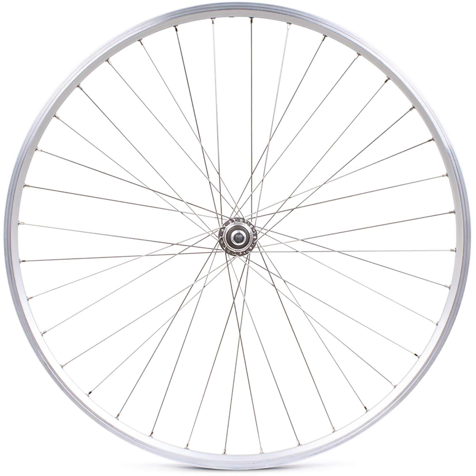 Silver M Part Wheels hybrid rear 700c solid axle screw-on wheel for 6/7 speed bikes, showcasing the wheel with its solid axle.