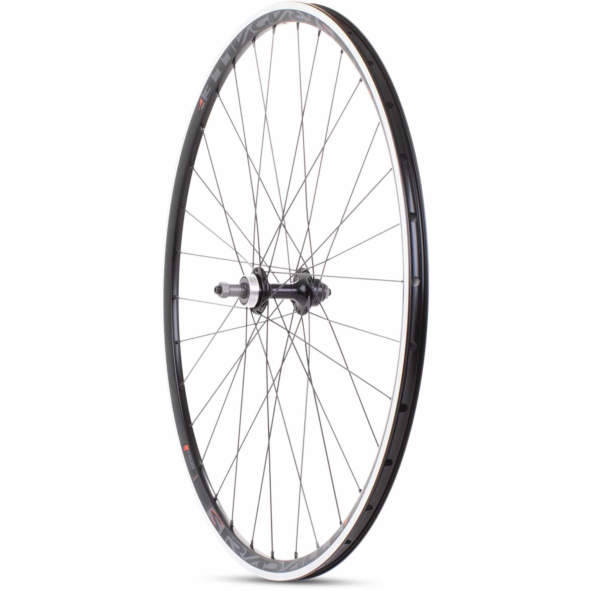 Black M Part Wheels 700c road rear quick release wheel with rim brake compatibility, screw-on design, and lightweight aluminum construction.