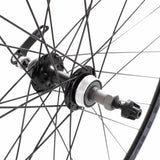 Black M Part Wheels 700c road rear quick release wheel with rim brakes, showcasing the screw-on design and component details.