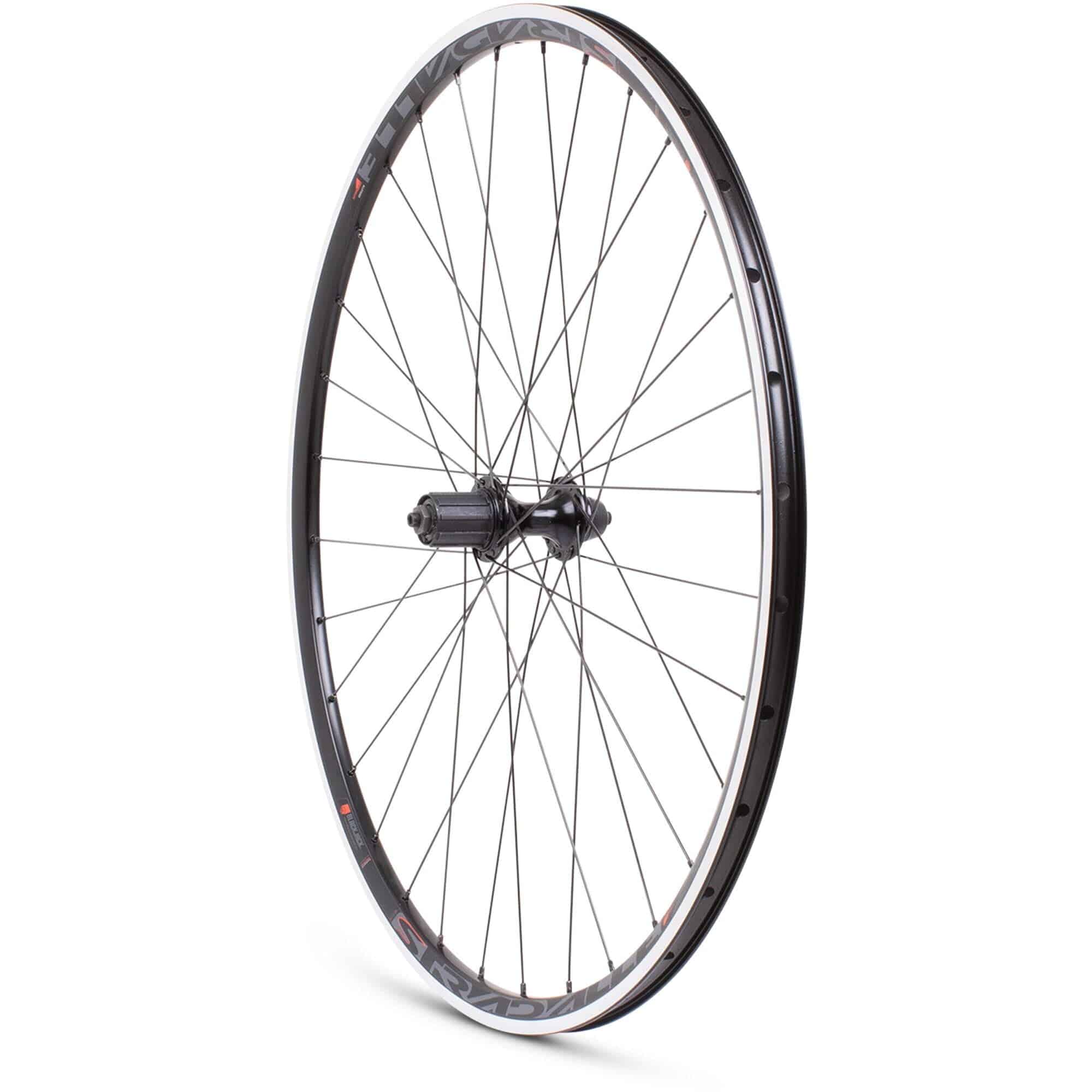 Black M Part Wheels 700c road rear wheel with quick release, 8/9/10 speed compatible, featuring a cassette hub and sleek design.