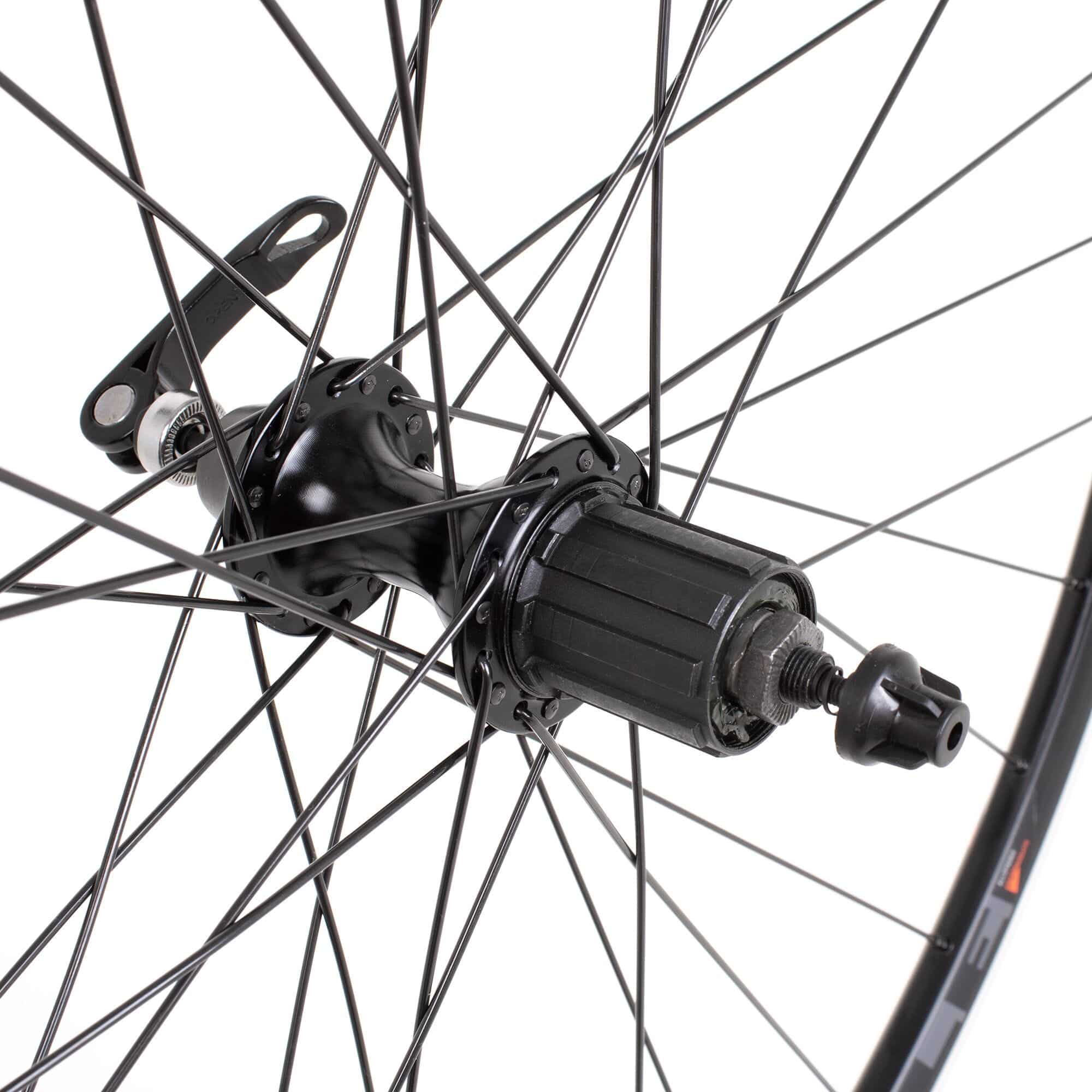 Black M Part Wheels 700c road rear quick release cassette wheel with 8/9/10 speed components, suitable for high-performance cycling.