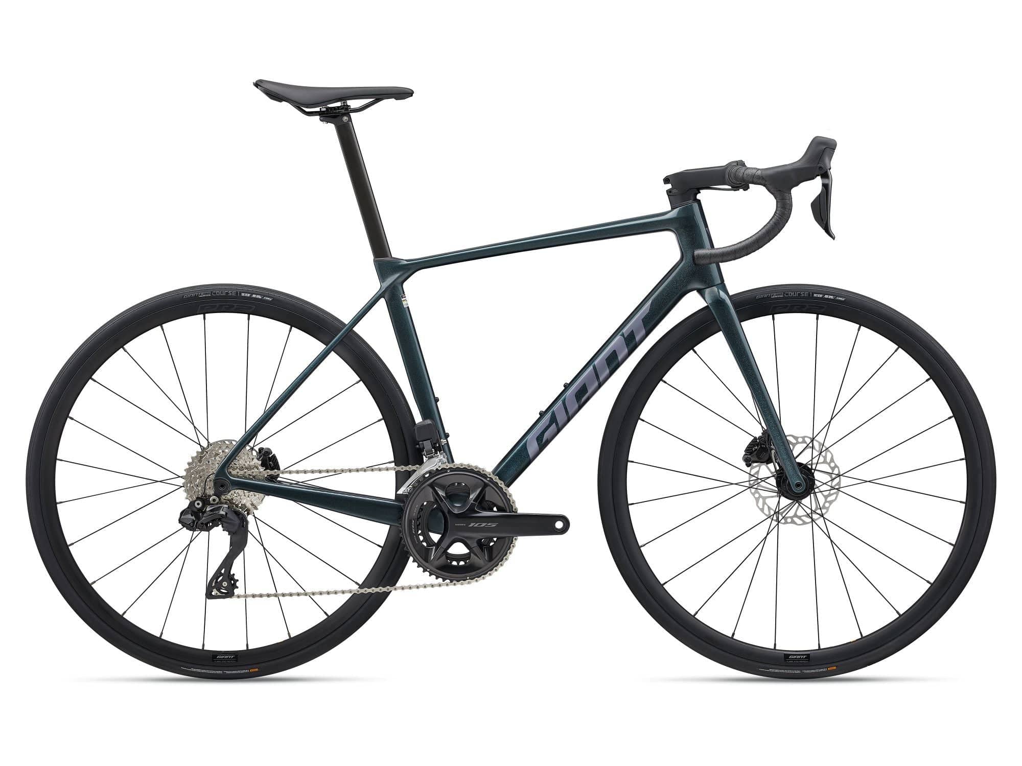 Giant TCR Advanced 1 road bike with Shimano 105 Di2 electronic groupset and disc brakes, shown from side view.