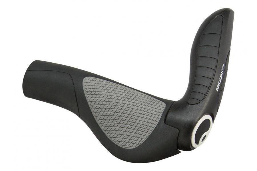 Ergon GP4 adjustable bike grips with four-finger bar ends, ergonomic design for comfort and control on a bicycle handlebar