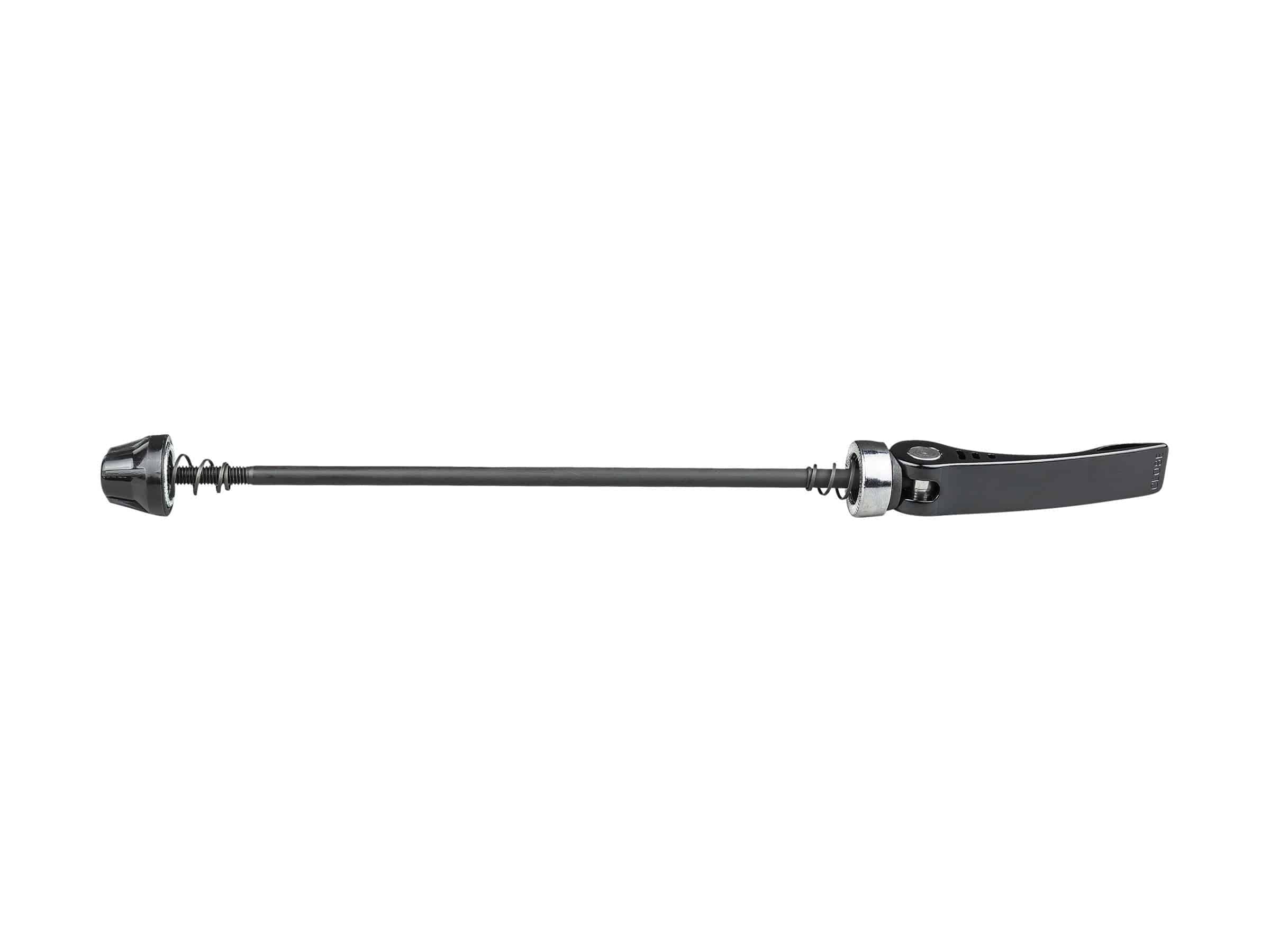 Black Bontrager Boost 141 rear skewer for Trek Boost 141 hubs, 158mm length, bicycle component part.