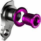 Wheels Manufacturing replaceable derailleur hanger 487-7 in purple with bolt, compatible with SRAM UDH mountain bike components.