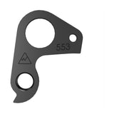 Wheels Manufacturing replaceable derailleur hanger dropout 553 for Argon 18 bikes, showing the metal component on a bike frame