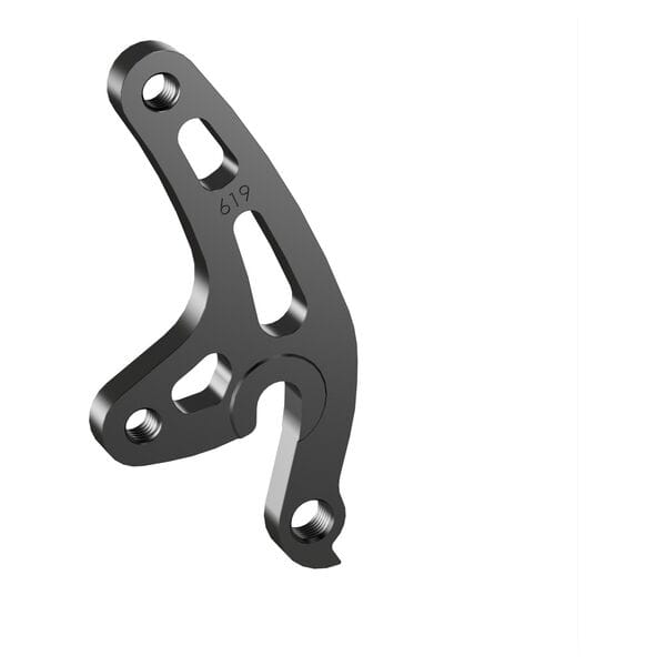 Wheels Manufacturing replaceable derailleur hanger dropout 619 for Santa Cruz bikes, shown in black with mounting holes.