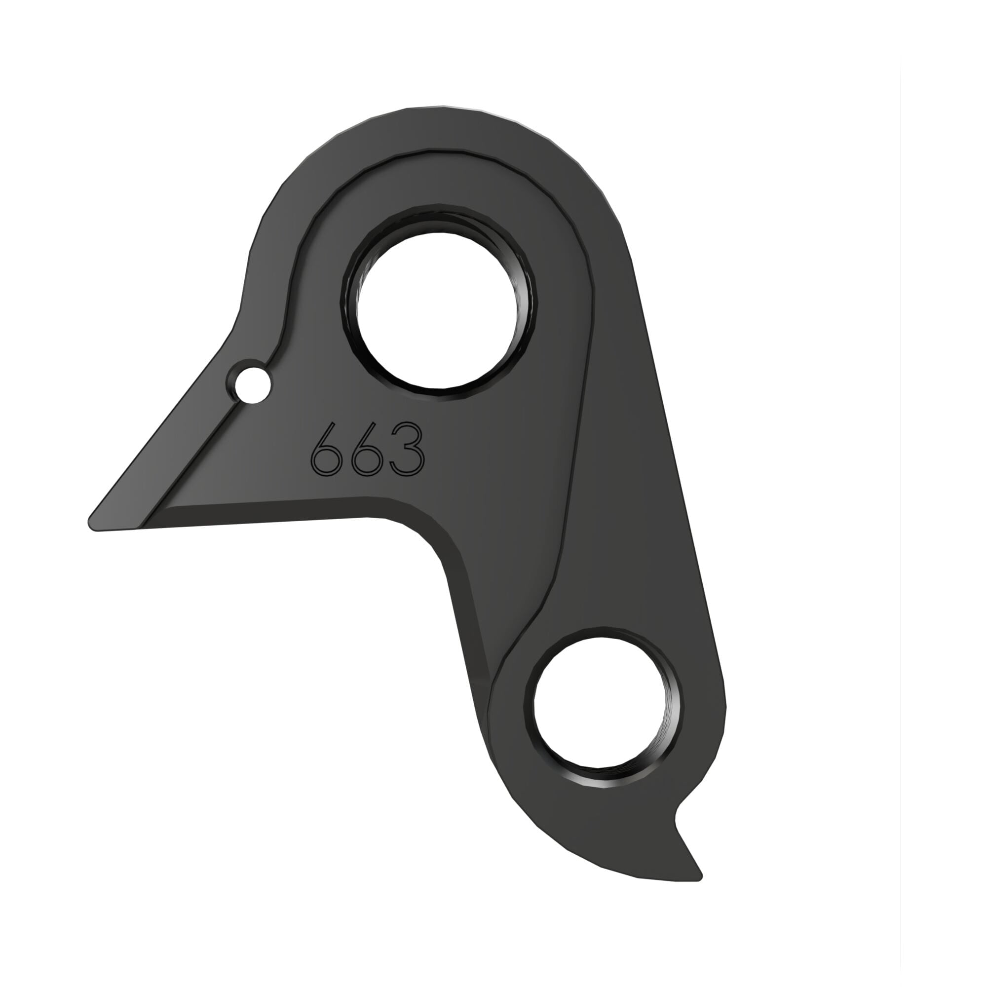 Wheels Manufacturing Replaceable Derailleur Hanger Dropout 663 for Look bikes, showing the component’s detailed design and mounting points.