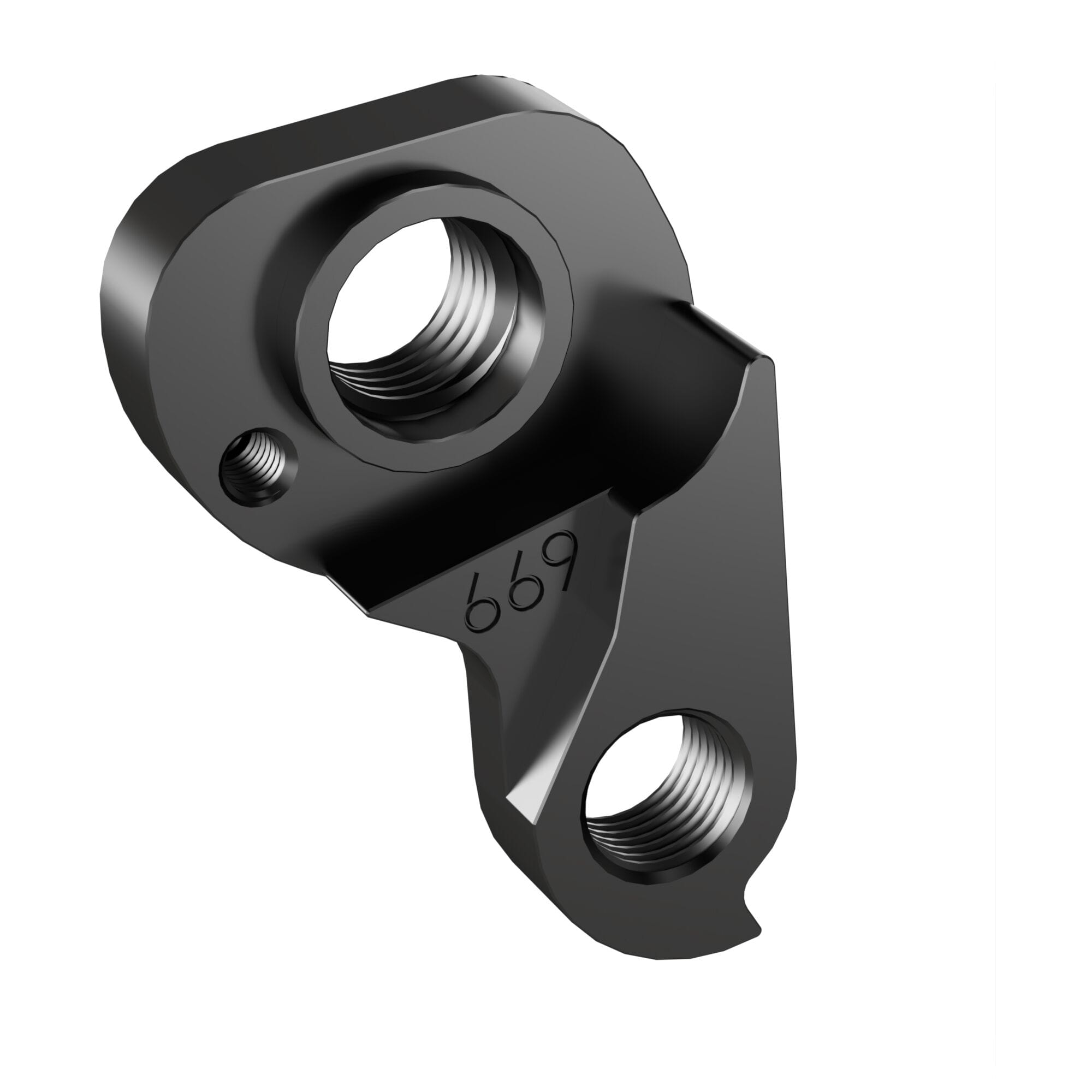 Wheels Manufacturing replaceable derailleur hanger dropout 669 for Rose bikes, shown with mounting holes and metal construction.