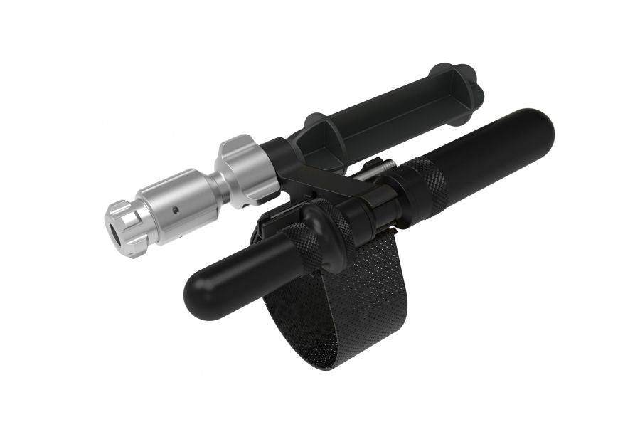 Topeak Tubi Master black tubeless tyre repair and CO2 inflation kit with mounting module for bike accessories.