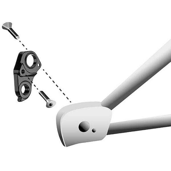 M Part gear hanger for bike frame protection and durability, shown mounted on a bicycle component for secure gear shifting.