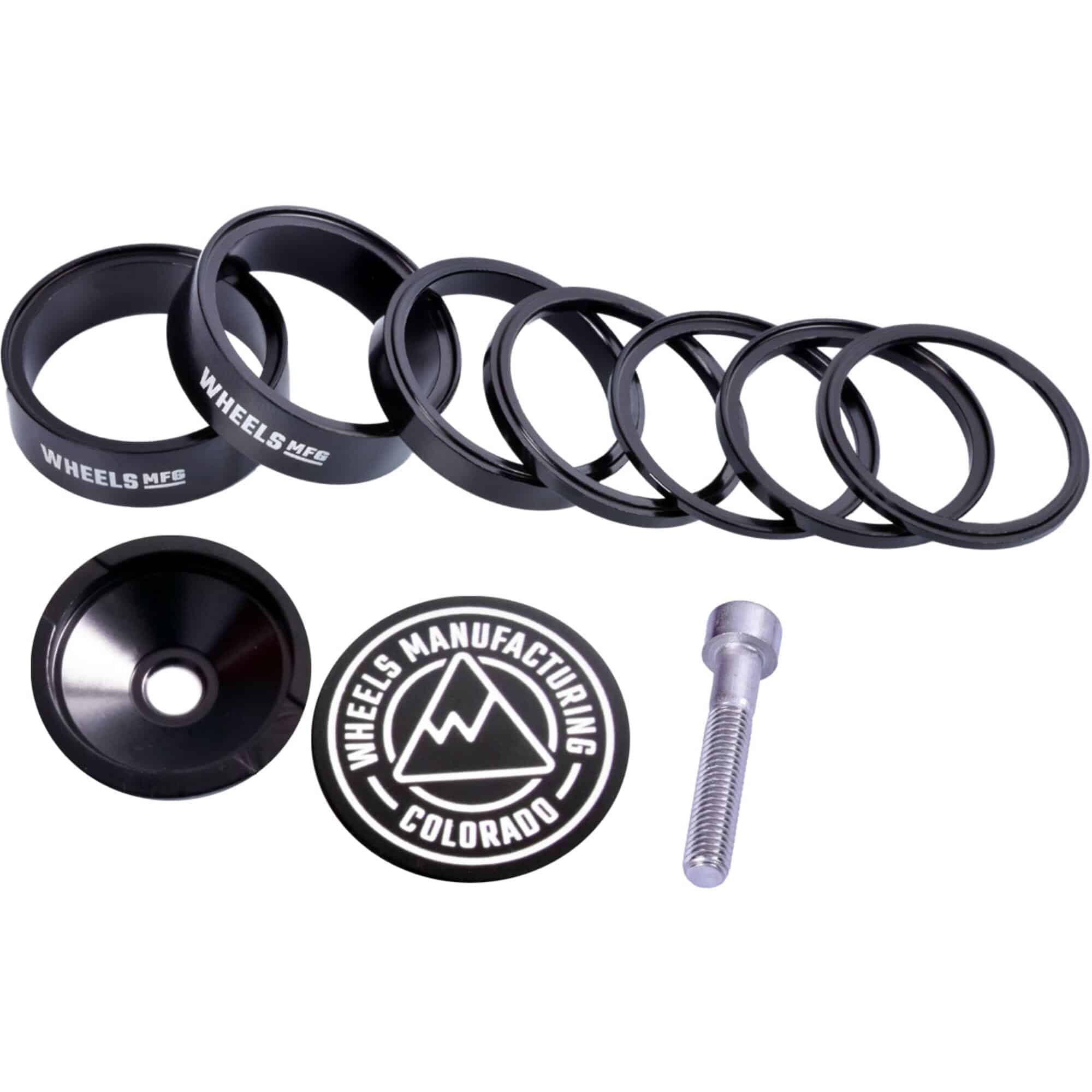 Wheels Manufacturing Pro StackRight headset spacer kit for bike steering alignment, includes multiple spacers for precise fit.