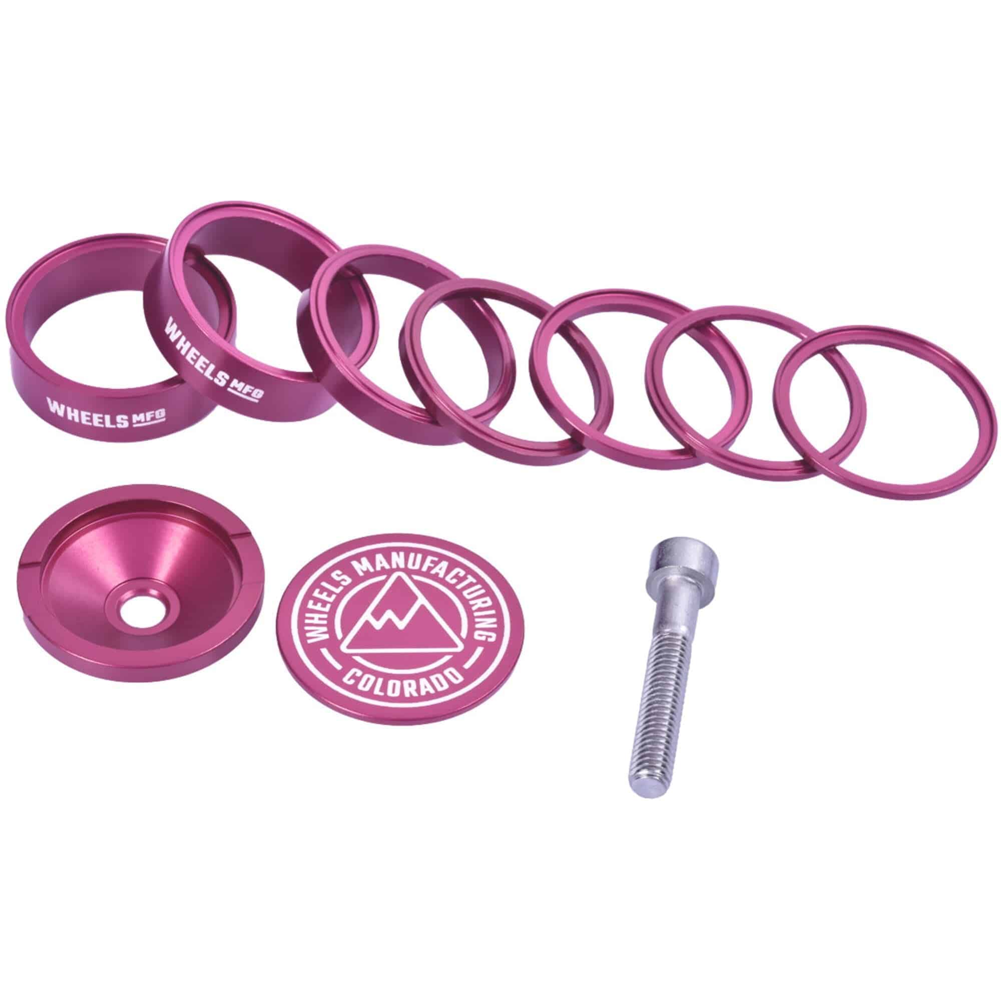 Wheels Manufacturing Pro StackRight headset spacer kit for bike steering alignment, includes multiple spacers for precise fit.