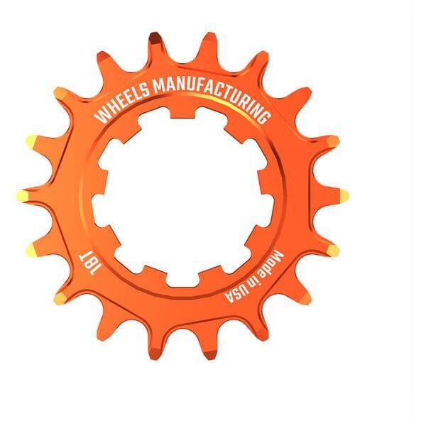 Wheels Manufacturing Solo-XD 18-tooth orange aluminum bike cog for SRAM XD/XDR freehub, designed for durable cycling performance.