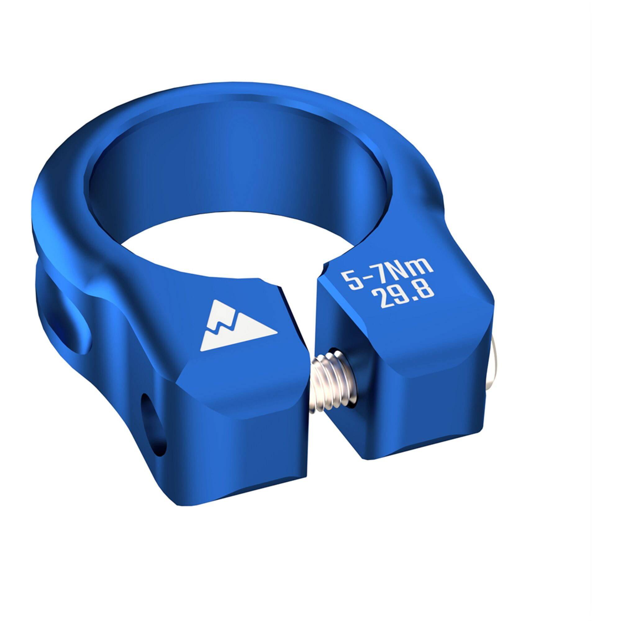 Wheels Manufacturing CNC aluminum seat post collar clamp with bolt closure, showing polished finish and tightening bolt.