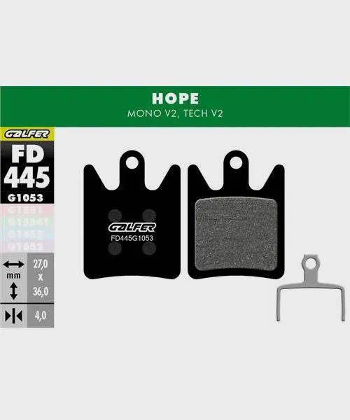 Galfer standard bike disc brake pads showing metal backing plates and friction material for reliable, quiet braking performance
