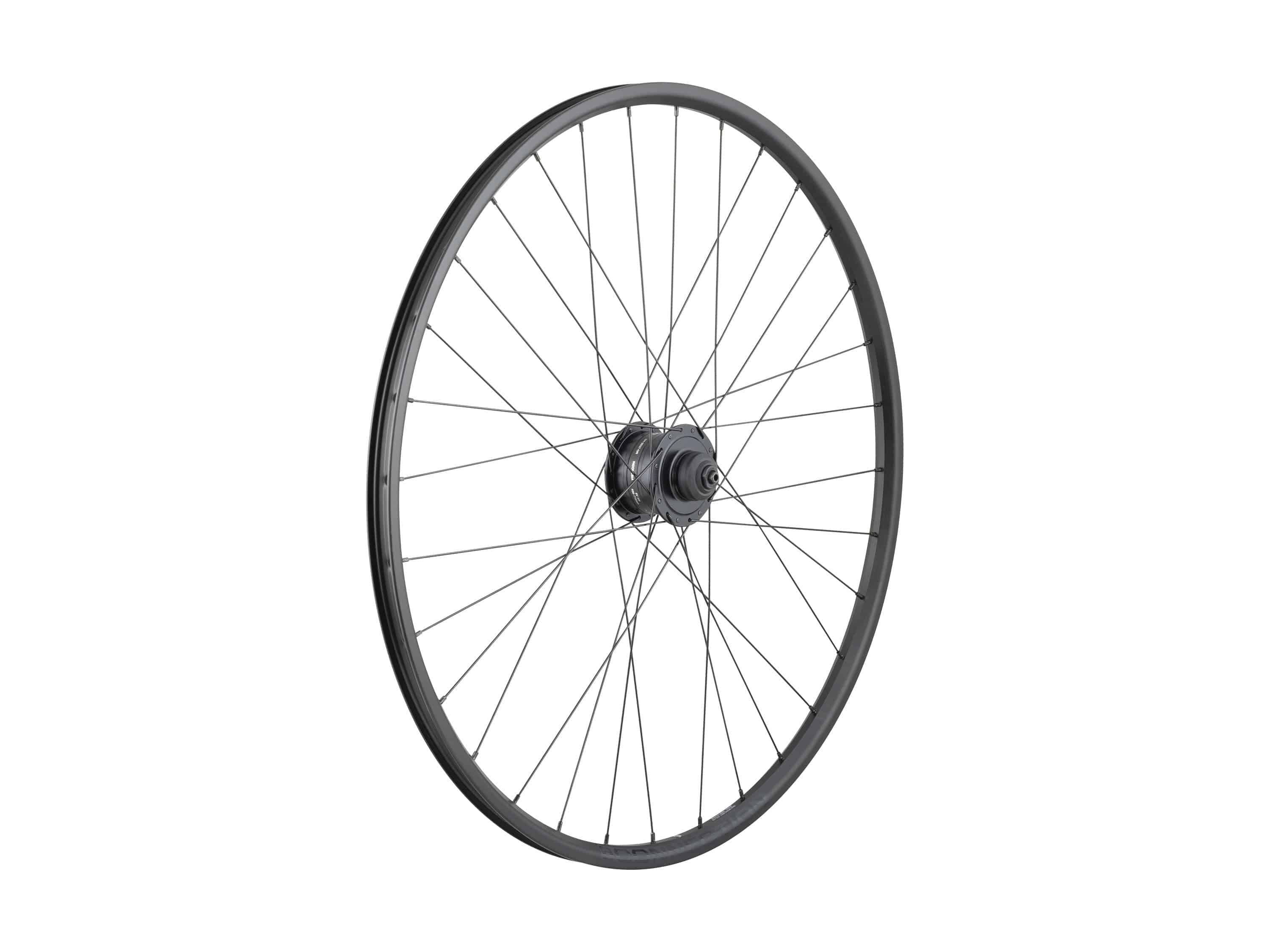 Trek Bontrager Connection Dynamo 29-inch MTB front wheel with black centerlock hub, no cassette for mountain biking.