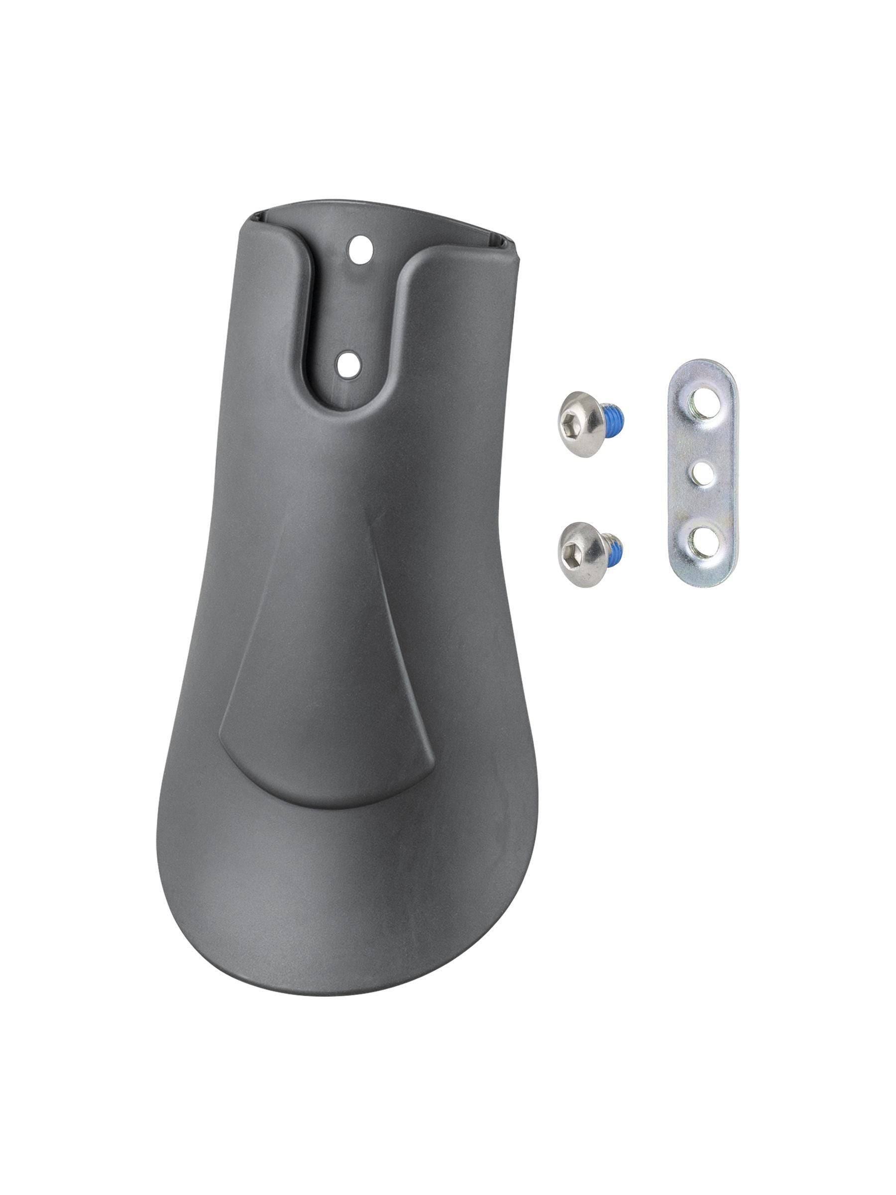 Bontrager NCS 45mm alloy mud flap fender in black, designed for bike mudguard protection, shown attached to a bicycle.