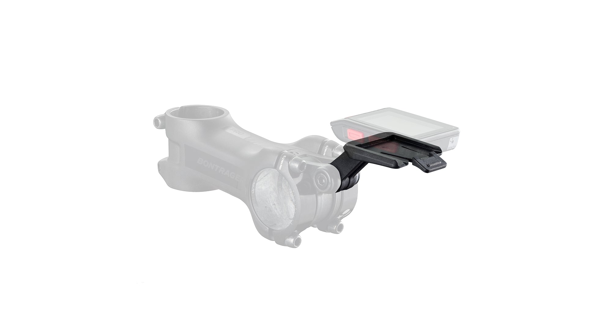 Black Bontrager Blendr RIDEtime Trip Mount attached to a stem, designed for Blendr-compatible bike components and accessories.