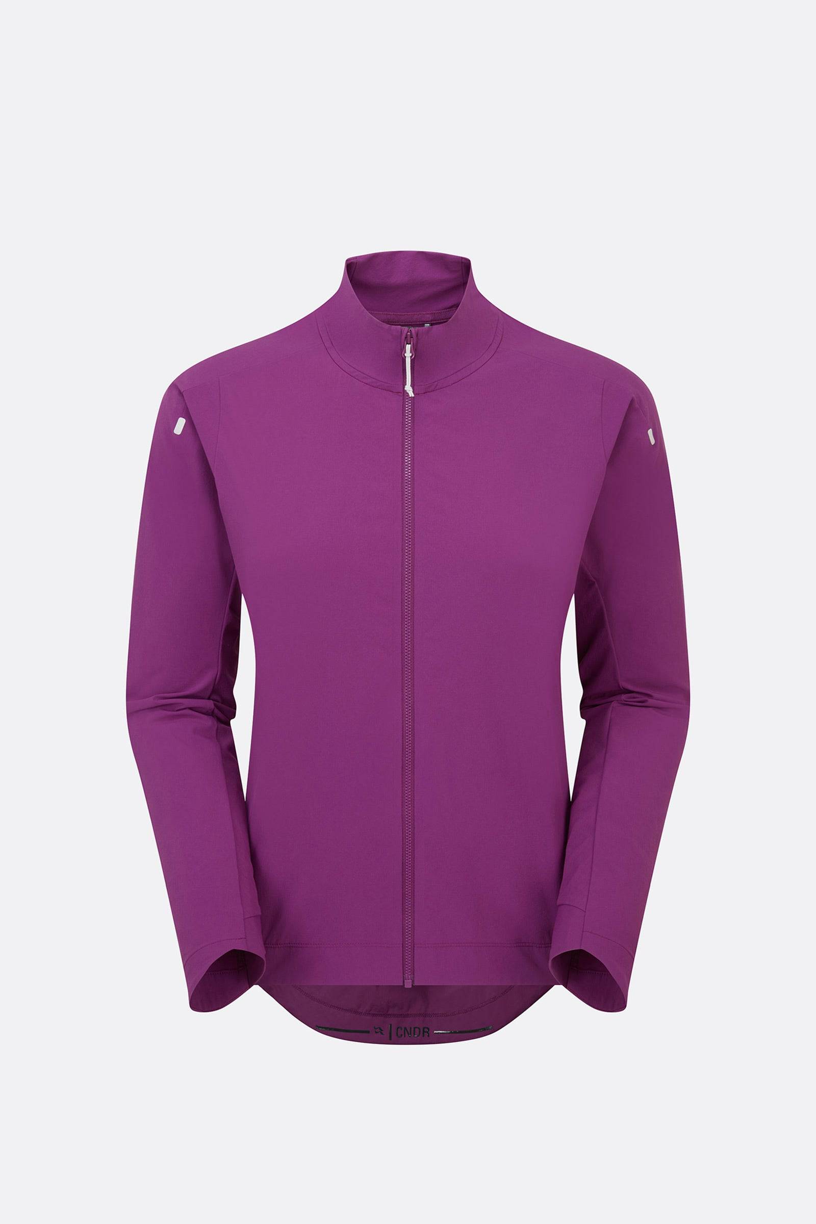 Rab Cinder Borealis women's wind-resistant lightweight outdoor jacket in plum, designed for hiking and outdoor activities.