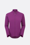 Rab Cinder Borealis women's wind-resistant lightweight outdoor jacket in plum, designed for hiking and outdoor activities.