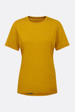 Rab Cinder Crimp Women's Cycling Tee in Sahara, lightweight shirt with zipped fleece-lined pocket, casual and breathable outdoor clothing